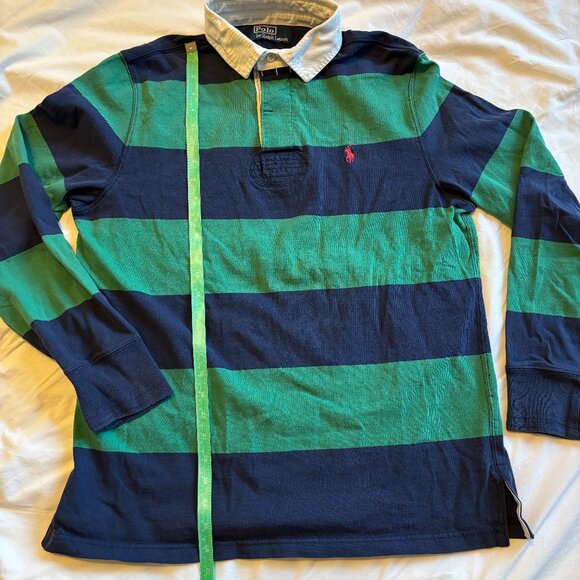 Ralph Lauren POLO  GREEN & BLUE STRIPED Rugby Shirt -80's 90's - Picture 6 of 6
